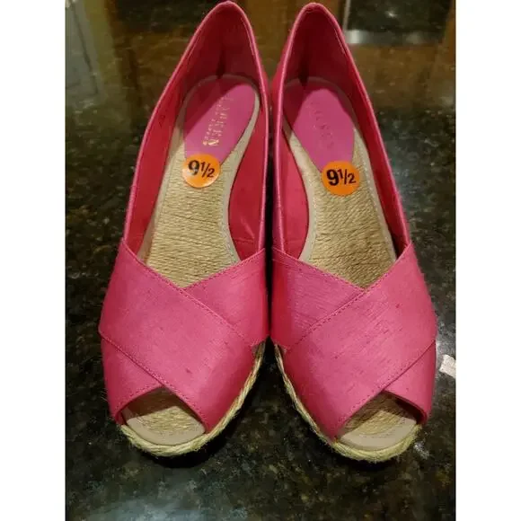LAUREN RALPH LAUREN POLO PEEP TOE WEDGES SIZE 9.5 - Picture 2 of 8